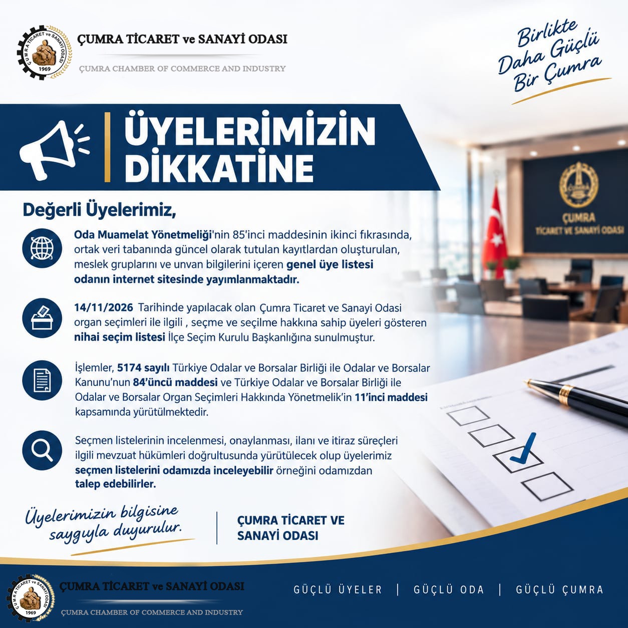 Çumra Ticaret ve Sanayi Odası Organ Seçimleri Hakkında Önemli Duyuru