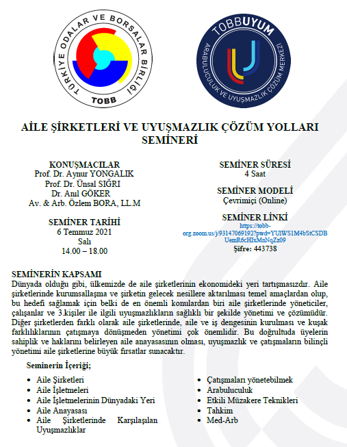 AİLE ŞİRKETLERİ VE UYUŞMAZLIK ÇÖZÜM YOLLARI SEMİNERİ