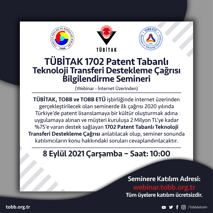 Patent Tabanlı Teknoloji Transferi Destekleme Çağrısı Bilgilendirme Webinarı