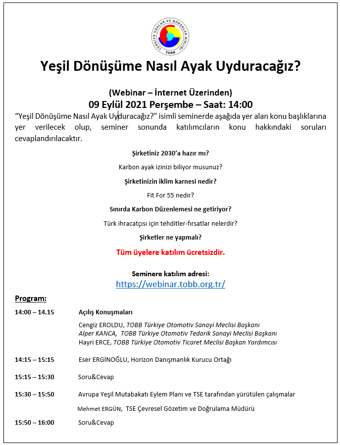 Yeşil Dönüşüme Nasıl Ayak Uydurucağız? Webinar Daveti