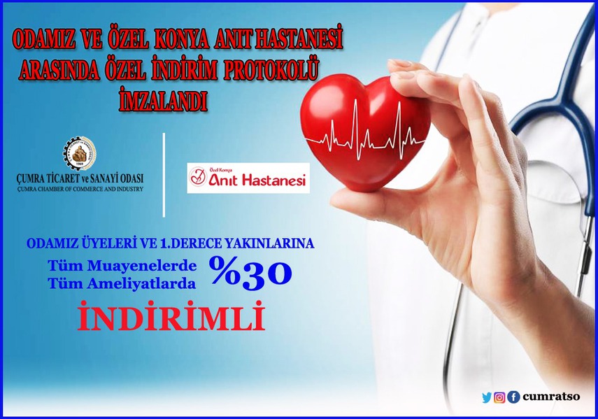 ÇUMRA TİCARET VE SANAYİ ODASI BAŞKANLIĞI VE ÖZEL KONYA ANIT HASTANESİ ARASINDA PROTOKOL İMZALANDI.
