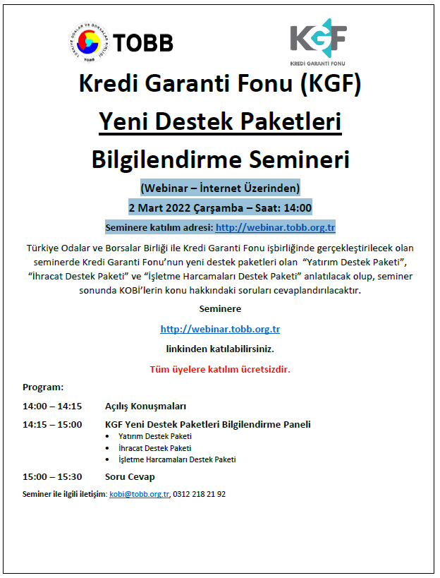 Kredi Garanti Fonu (KGF) Yeni Destek Paketleri Bilgilendirme Semineri