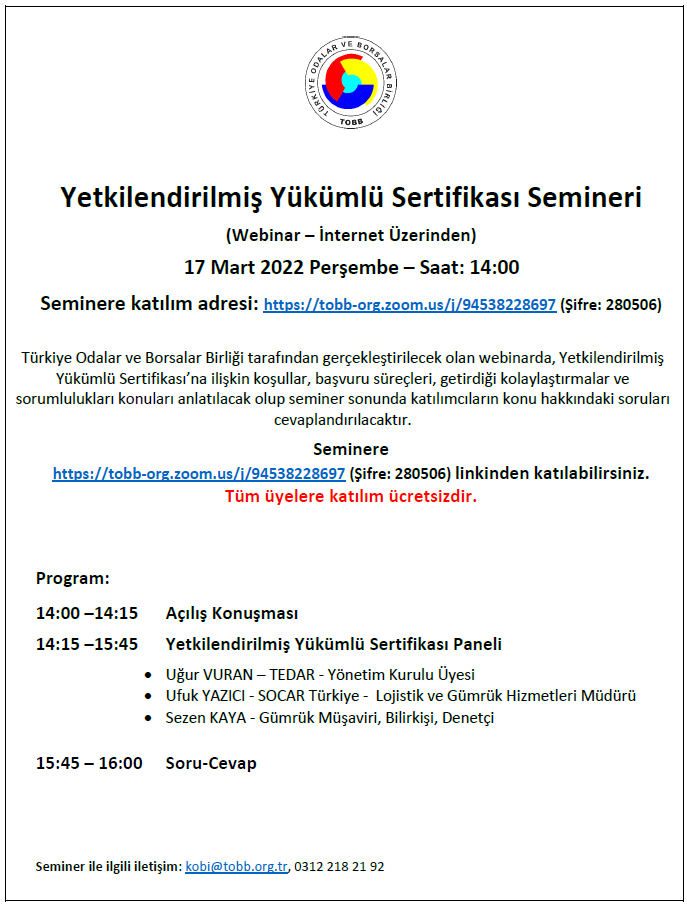 Yetkilendirilmiş Yükümlü Sertifikası Semineri