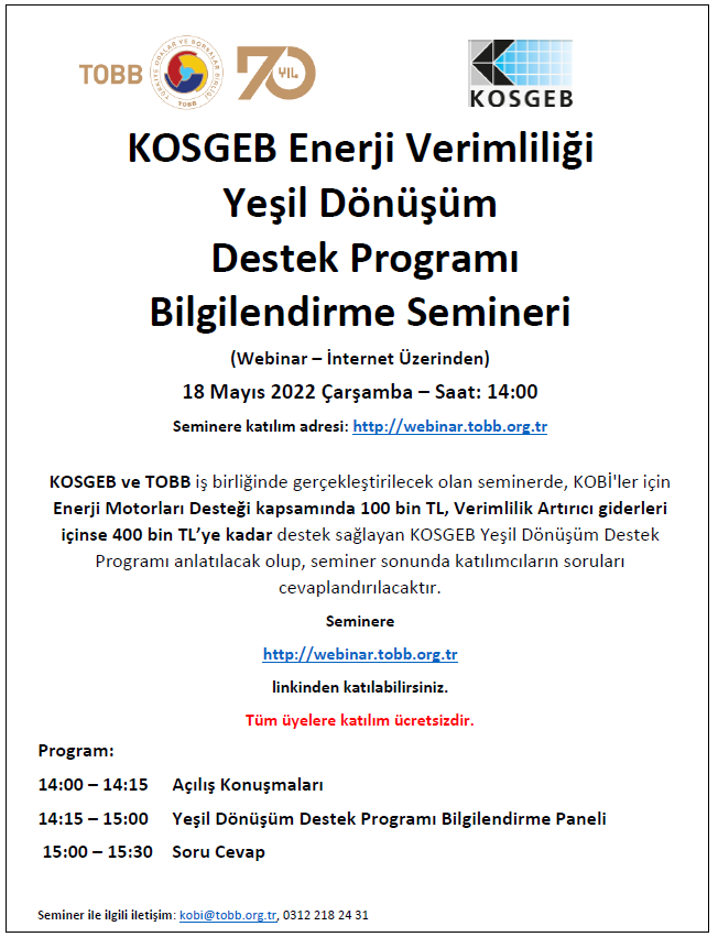 KOSGEB Enerji Verimliliği Yeşil Dönüşüm Destek Programı Bilgilendirme Semineri