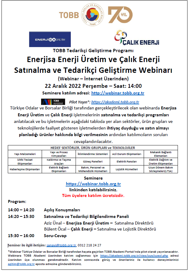 Satınalma ve Tedarikçi Geliştirme Webinarı