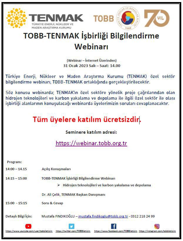 TOBB-TENMAK İşbirliği Bilgilendirme Webinarı