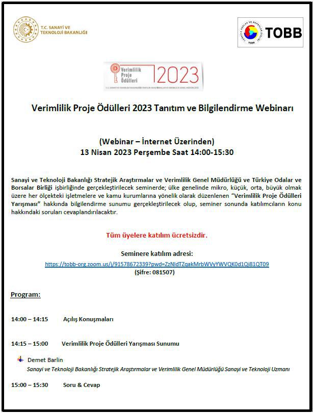 Verimlilik Proje Ödülleri 2023 Tanıtım ve Bilgilendirme Webinarı
