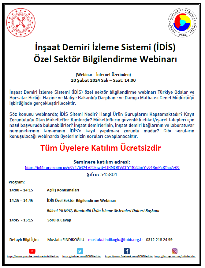 İnşaat Demiri İzleme Sistemi (İDİS) özel sektör bilgilendirme webinarı