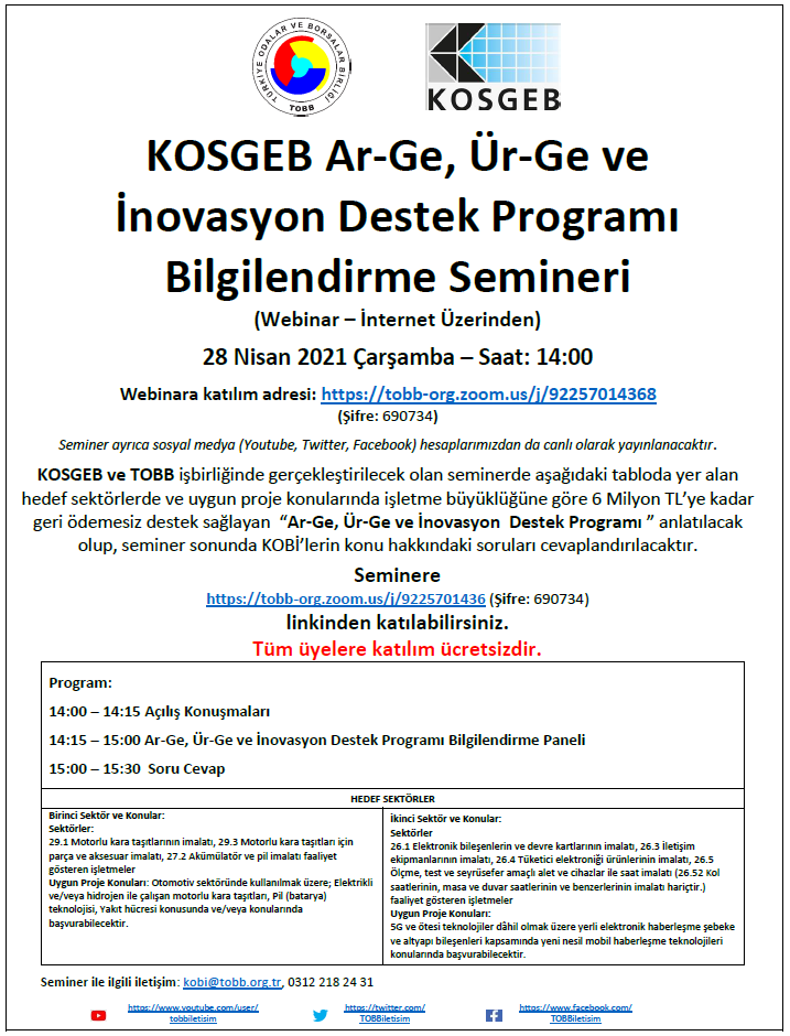KOSGEB Ar-Ge, Ür-Ge ve İnovasyon Destek Programı Bilgilendirme Semineri