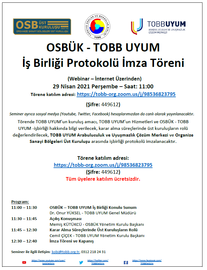 OSBÜK - TOBB UYUM İş Birliği Protokolü İmza Töreni