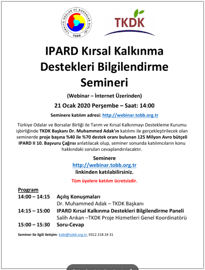 IPARD Kırsal Kalkınma Destekleri Bilgilendirme Semineri
